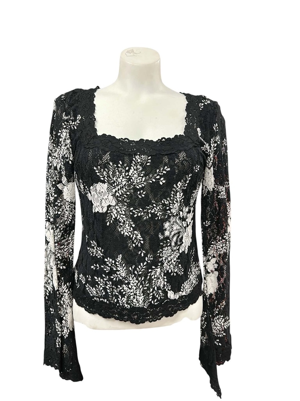 Joseph Ribkoff Black Lace Long-Sleeve Floral Top Size M